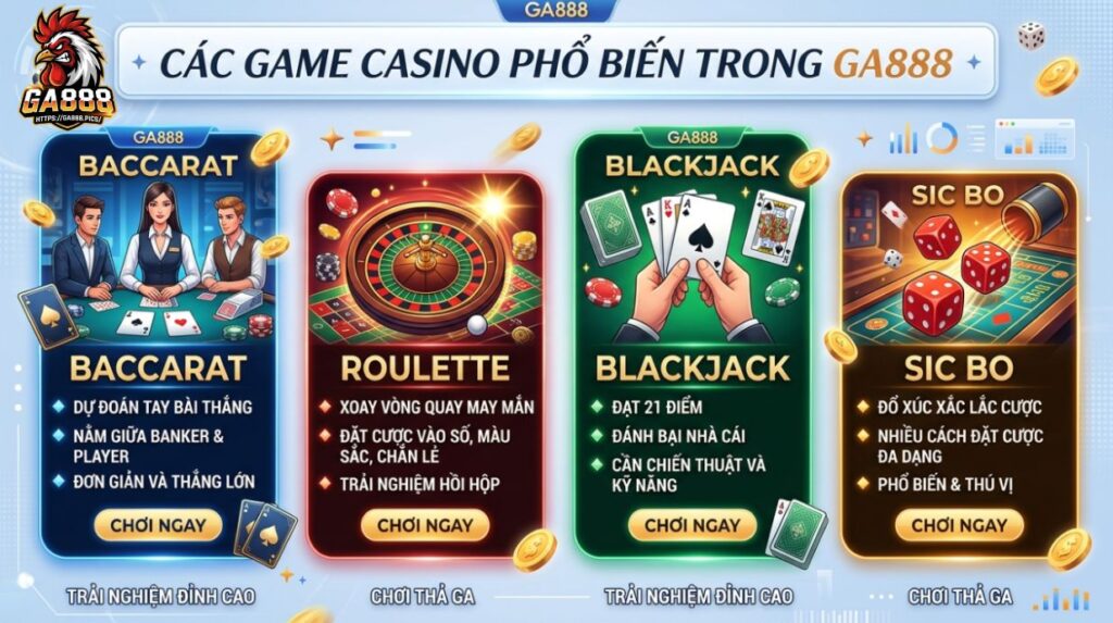 Các Game Casino Phổ Biến Trong GA888
