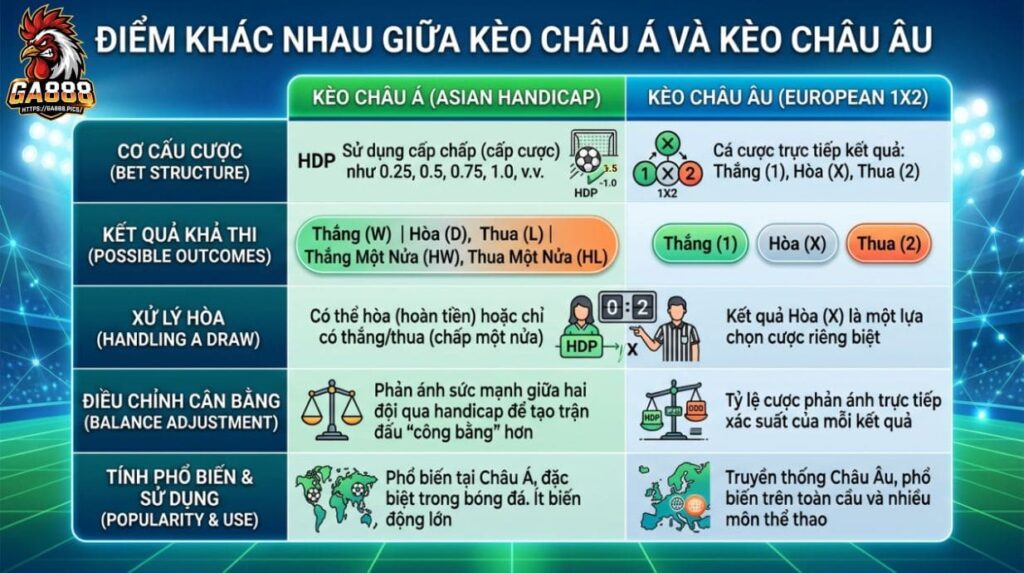 Điểm khác nhau giữa kèo châu Á và kèo châu Âu