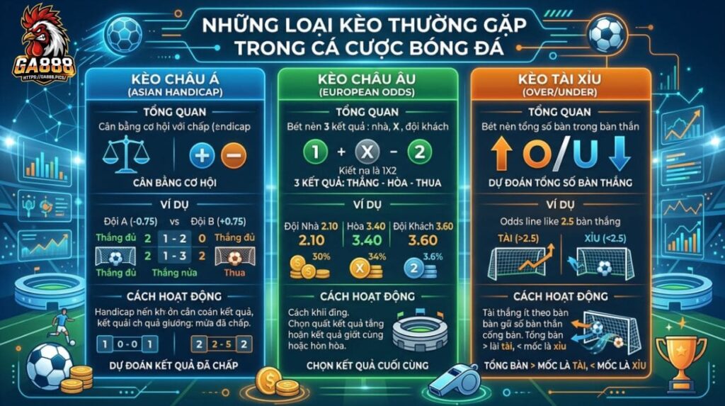 Những loại kèo thường gặp trong cá cược bóng đá
