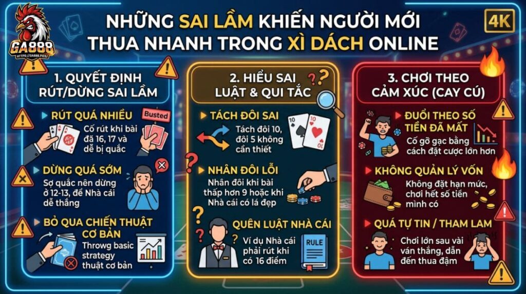 Những sai lầm khiến người mới thua nhanh trong Xì Dách online
